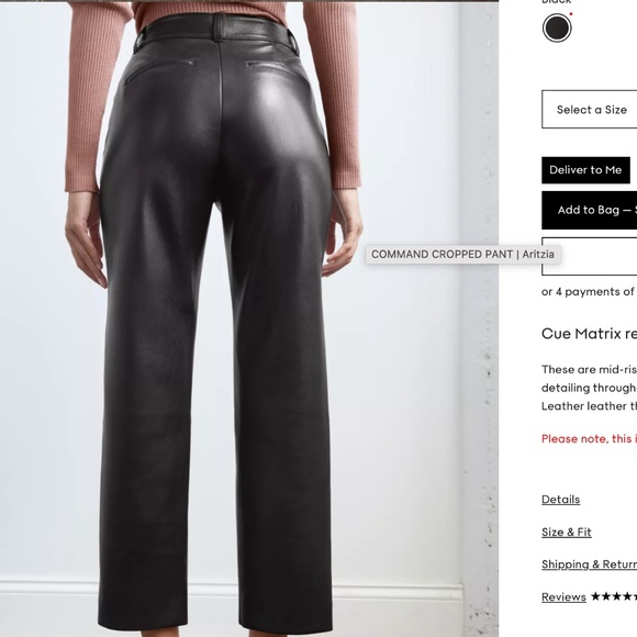 Aritzia Command Cropped Black Pant - Size 0 - Only worn Once!!!! - Picture 2 of 2